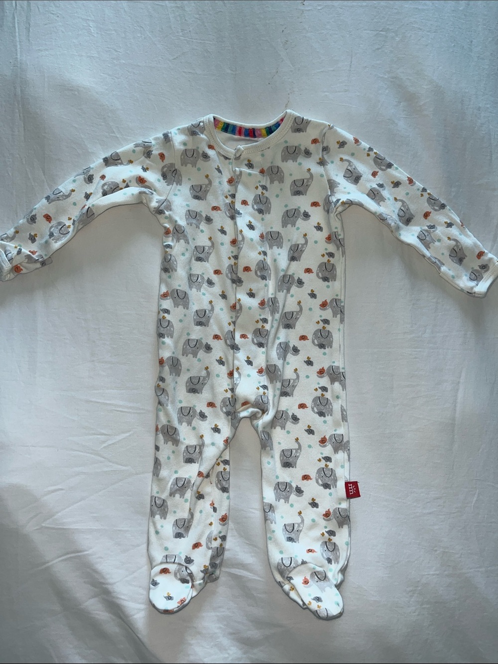 Magnetic Me White Footed One-Piece with Gray Elephant Print